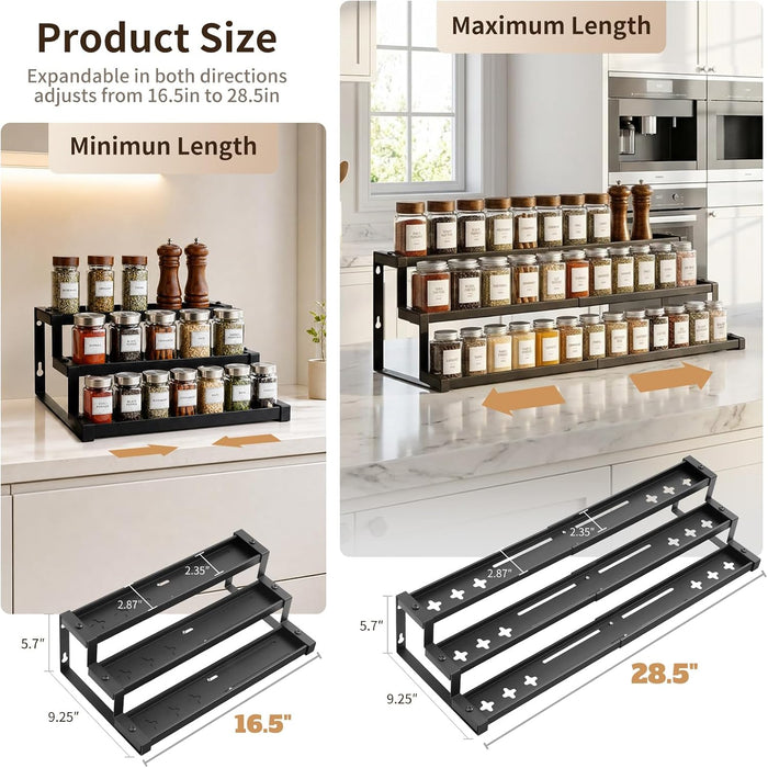 Expandable Spice Rack Organizer for Cabinet, Supports 17.6 lbs Per Tier