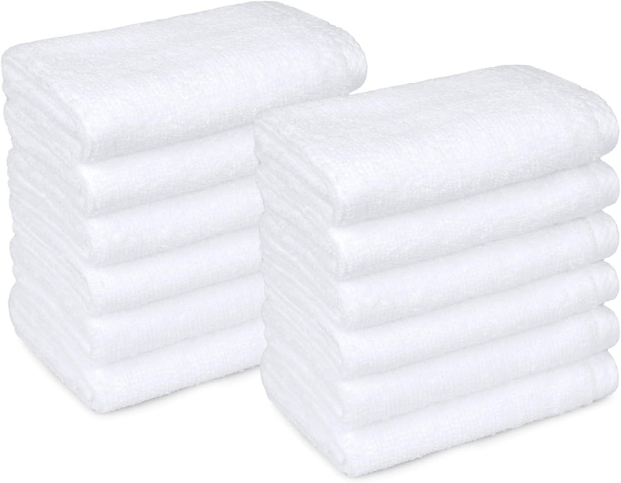 Cotton Washcloths, Lightweight Quick-Dry, Absorbent Face and Body Towel Set, 12" x 12", White, 12-Pack