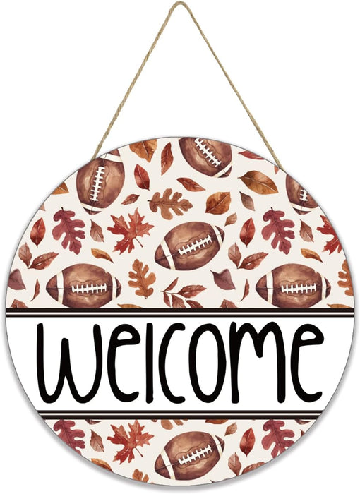 Smile Fall Football Welcome Wooden Round Door Hanger