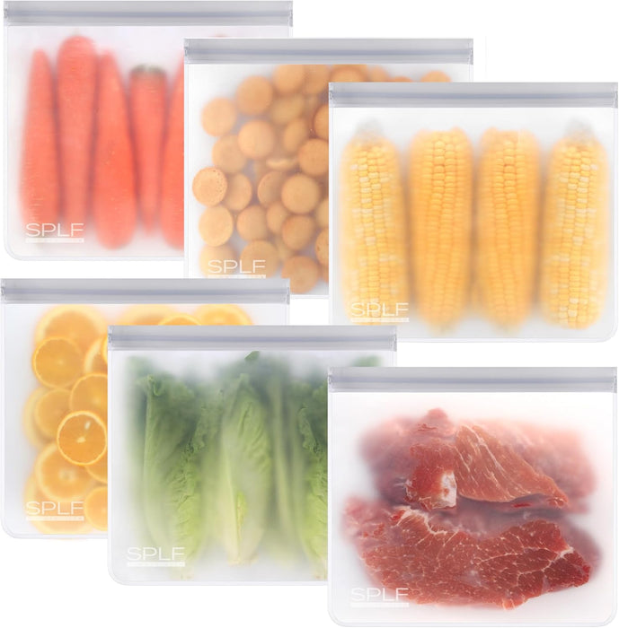 6 Pack Reusable Gallon Freezer Bags Dishwasher Safe, Gray