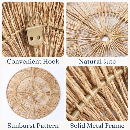 Wicker 23 Inch Jute Wall Decor Baskets, Set of 6 Extra Large Woven Jute Wall Plates, 23",21",15",13",12,10", Decorative Baskets for Wall Arts, Wall Hanging for Bedroom, Living Room, Office