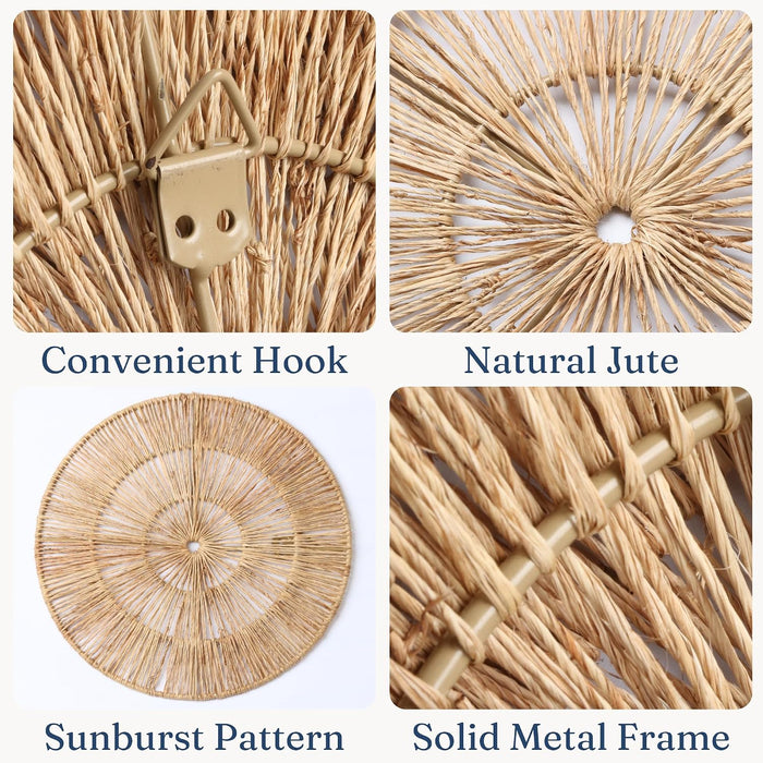 Wicker 23 Inch Jute Wall Decor Baskets, Set of 6 Extra Large Woven Jute Wall Plates, 23",21",15",13",12,10", Decorative Baskets for Wall Arts, Wall Hanging for Bedroom, Living Room, Office