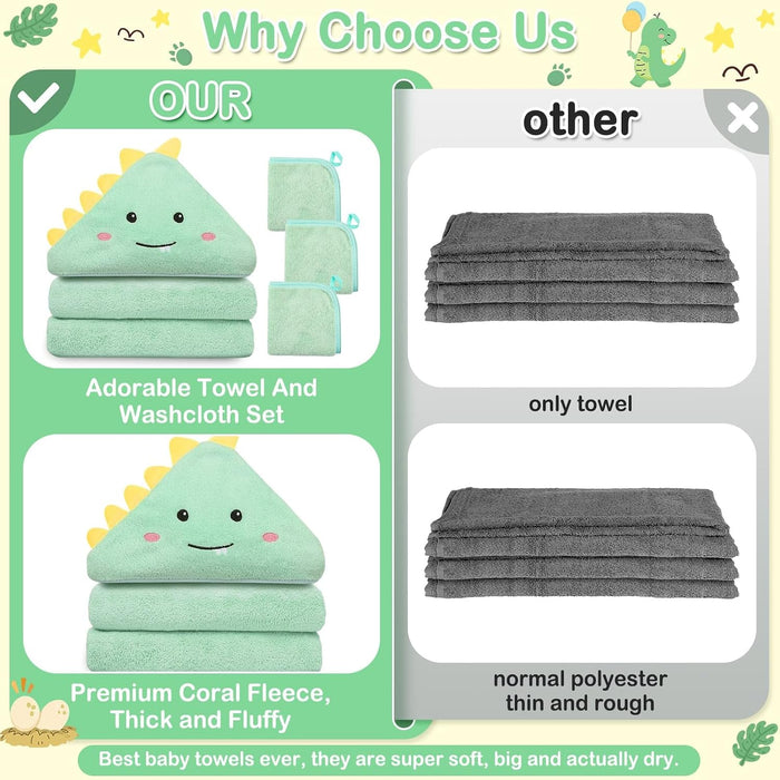 4 PCS Baby Bath Towels Set for Newborn Infant Toddler Essentials (Dinosaur)