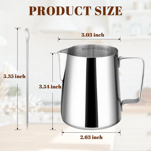 Milk Frothing Pitcher 12oz Frother Cup Barista Tools, Silver