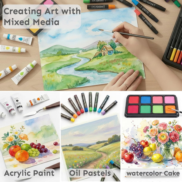 TMOL Art Supplies, 175-Pack Deluxe Art Set Drawing Painting Kit with 2 Drawing Pads, Acrylic Paints, Colored Pencils, Cr