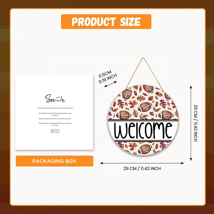 Smile Fall Football Welcome Wooden Round Door Hanger