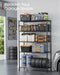 Storage Shelves - 5 Tier Shelf Organizer, Heavy Duty Garage Shelving Unit with Leveling Feet, Stable Metal Shelves Organ