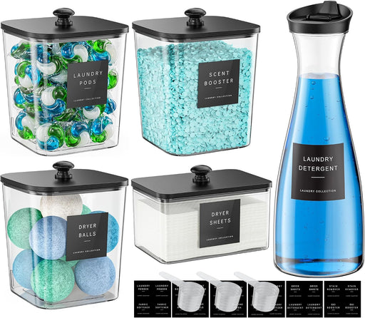 3+1+1 Pack Laundry Pods Containers & Dryer Sheet Holder & Laundry Detergent Dispenser, Laundry Room Organization and Sto