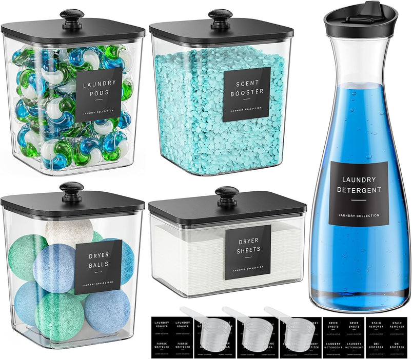 3+1+1 Pack Laundry Pods Containers & Dryer Sheet Holder & Laundry Detergent Dispenser, Laundry Room Organization and Sto