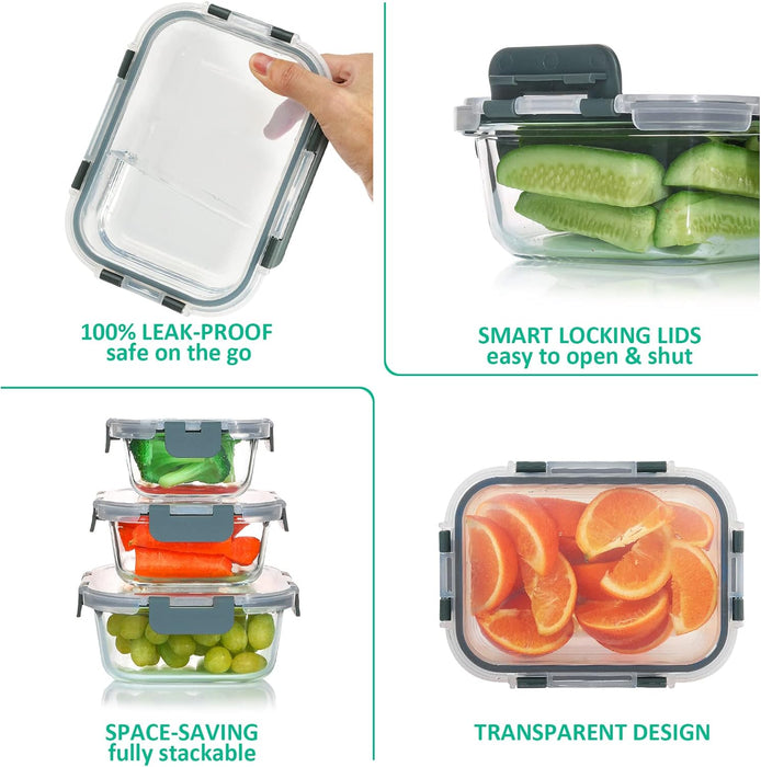 24 Pieces Glass Food Storage Containers Set, Gray