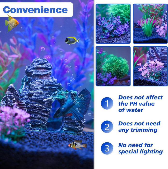Aquarium Artificial Plants & Rock Cave Betta Fish Tank Decor Set