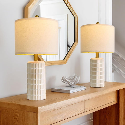 20.75" Small Modern Ceramic Table Lamps Set of 2 for Bedroom, White