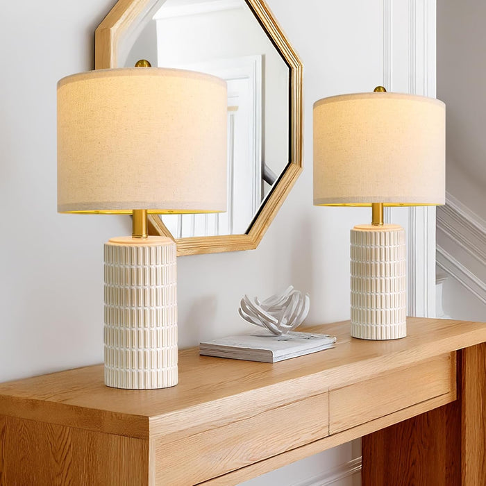 20.75" Small Modern Ceramic Table Lamps Set of 2 for Bedroom, White