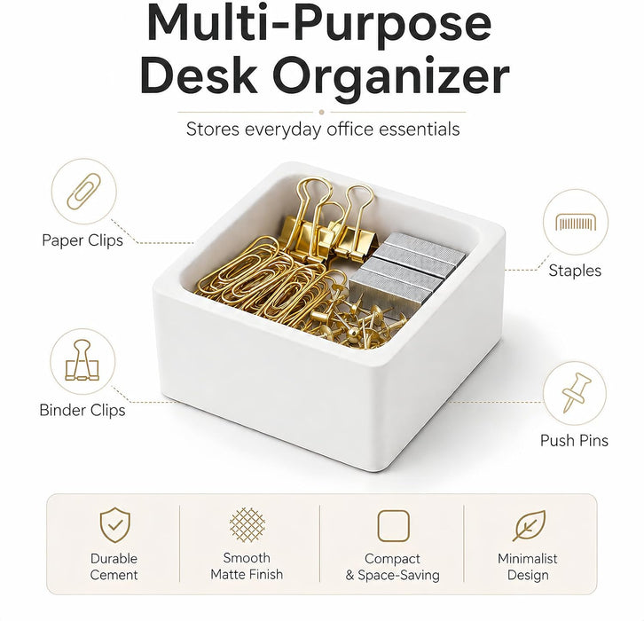 2 Pack White Concrete Desk Organizer Trays for Paper Clips & Supplies