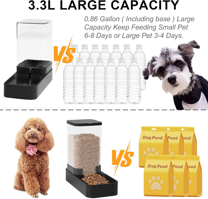 Automatic Cat Feeder and Water Dispenser in Set with Pet Food Bowl,Gravity Dog Waterer and Food Feeder for Small Medium 