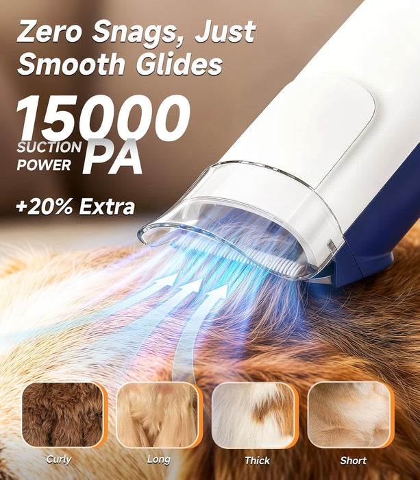 Dog Grooming Vacuum Kit, 15000Pa Clipper, Shedding Brush, 2L, White