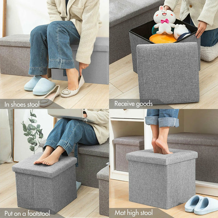 Folding Storage Ottoman Cube Space-Saving Storage Toy Box Foot Rest Stool Seat 11.8"
