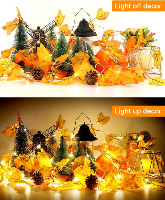 2-Pack Lighted Fall Garland, Total 16.4ft 40 LED Autumn String Lights