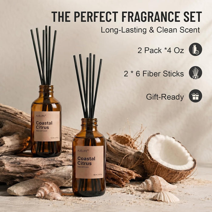 Reed Diffuser for Home, Coastal Citrus Scent Diffuser 2 Pack 8Fl Oz