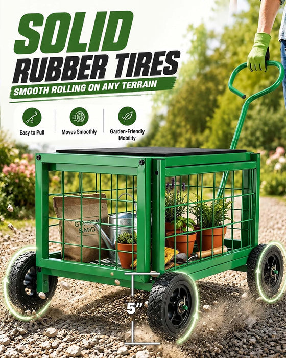 Garden Cart with Detachable Seat, Rolling Garden Seat with Wheels