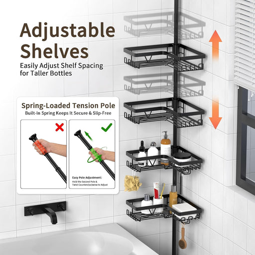 Corner Shower Caddy Tension Pole, Large Capacity Bathroom Organizer