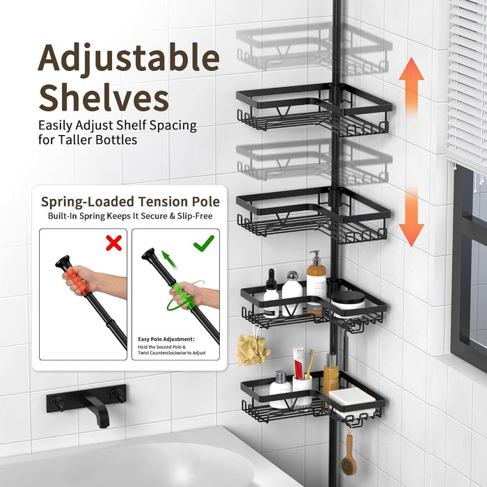 Corner Shower Caddy Tension Pole, Large Capacity Bathroom Organizer