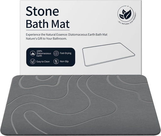 Stone Bath Mat for Bathroom, Diatomaceous Earth Shower Mat, Quick Dry, Grey