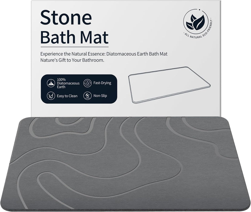 Stone Bath Mat for Bathroom, Diatomaceous Earth Shower Mat, Quick Dry, Grey