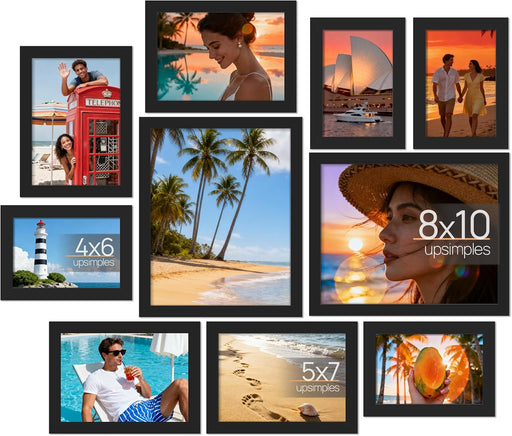 Picture Frames Set of 10, Including 8x10, 5x7, 4x6 Black Frame