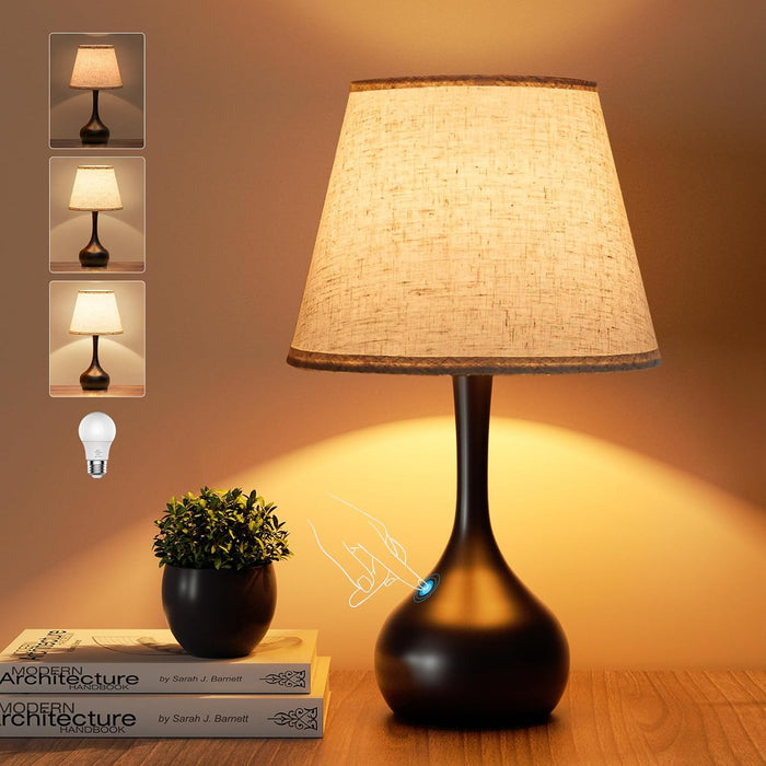 Touch Bedside Lamp, Farmhouse 3-Way Dimmable Table Lamps for Nightstand with Fabric Shade, 17.32'' Desk Lamp for Reading, Bedroom, Livingroom, Office, Corded