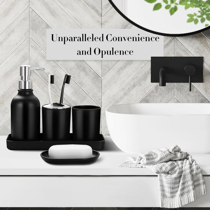 Black Bathroom Accessories Set, 10Pcs Bathroom Accessory Set with Trash Can, Soap Dispenser and Toothbrush Holder, Soap 