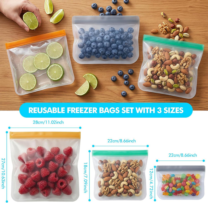 10 Pack Reusable Freezer Bags, Leakproof Reusable Silicone Food Storage Bags BPA Free Contaizers, Snack Sandwich Gallon 