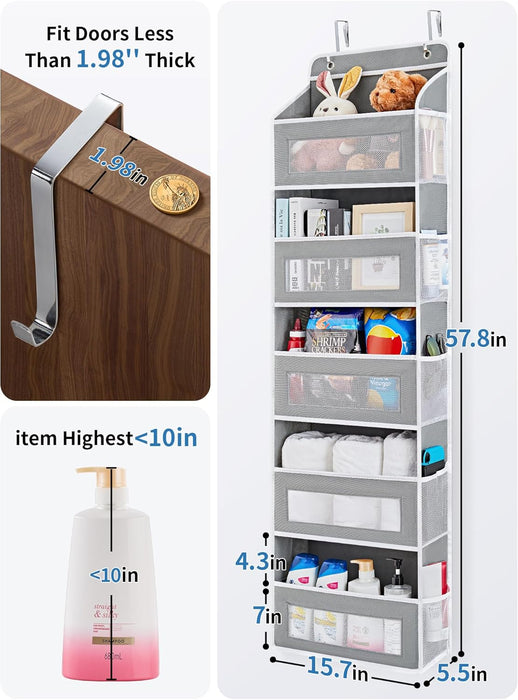 Over the Door Organizer for Bedroom, Pantry, Bathroom, 5 Shelf Grey