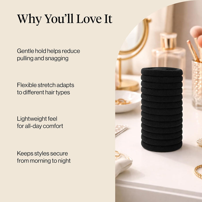 Elastic Hair Ties No Damage | Stretchable Hair Bands - Black, 12pcs