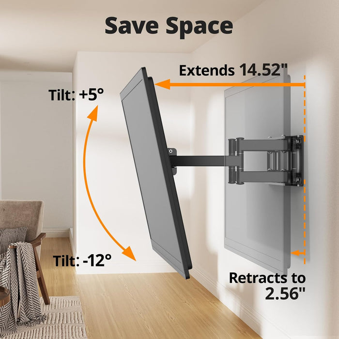 50 55 65 inch Full Motion TV Wall Mount for 32-70 inch TV Bracket,Dual articulating Arms Mount, Tilt Swivel Extension Level, Max VESA 400x400mm, 16" Studs, 110 lbs,Fit Most 40 43 50+ TVs