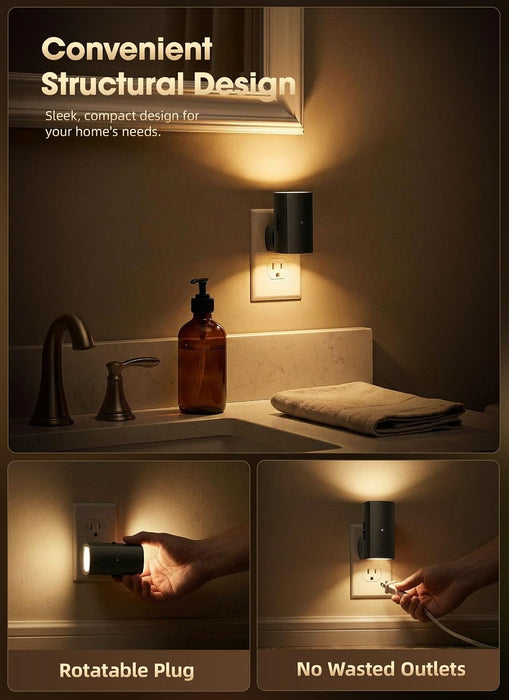 2 Pack Black Night Lights with Rotating Plug, Soft White