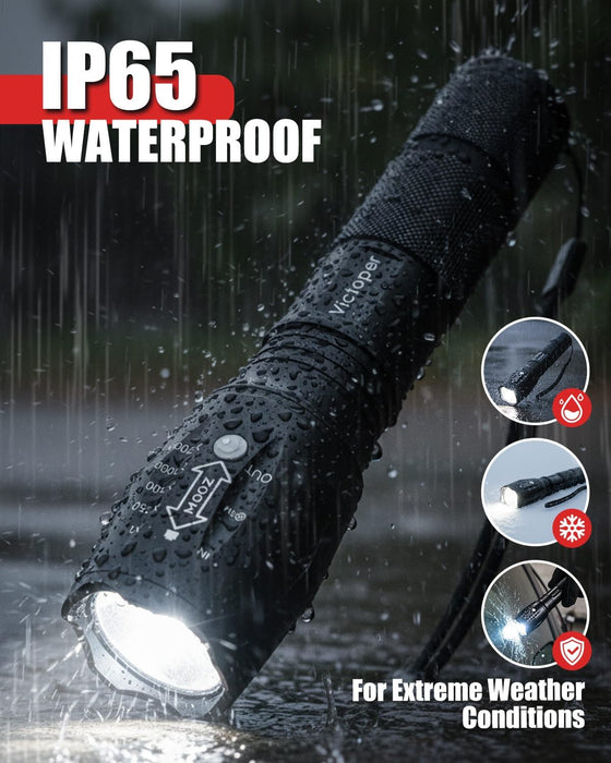 LED Flashlight 2 Pack, Bright Tactical Torch High Lumens 5 Modes, Waterproof Zoomable Flash Light for Outdoor, Birthday 