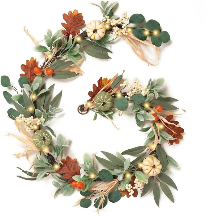 6ft Fall Garland for Mantle with Pumpkins
