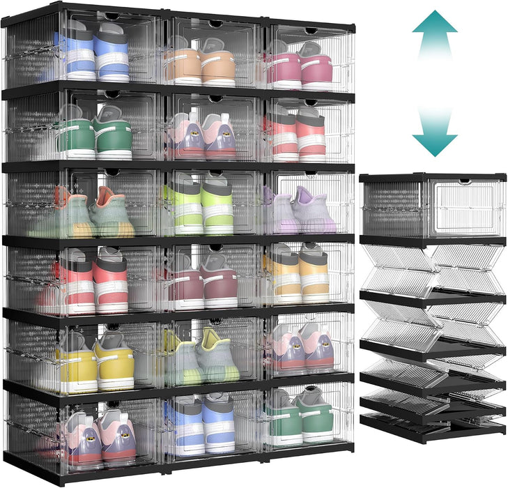 Foldable Shoe Boxes, 6-Tier for 18 Pack, Fit up to US size 13