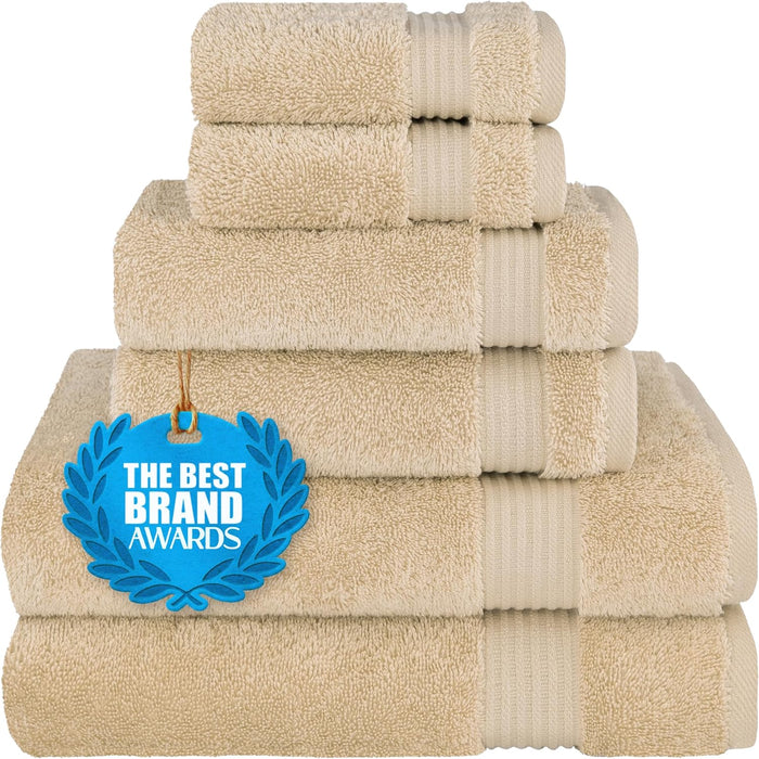 100% Cotton Turkish Towel Set, Soft Absorbent Quick Dry, 6 Piece Towel Set, Beige