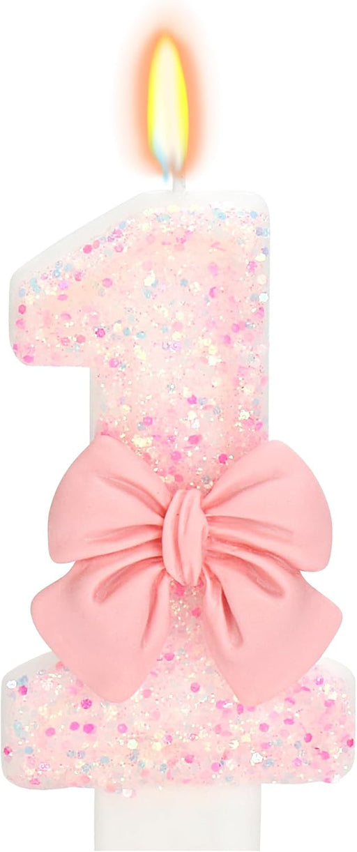 Pink Bow Number 1 Birthday Candle 1st Birthday Decorations Girl