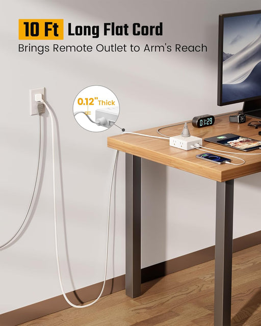 Extension Cord,Flat Plug Surge Protector Power Strip,10Ft