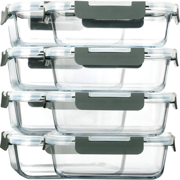 8 Pack,30 oz Glass Food Storage Containers with Lids, Gray