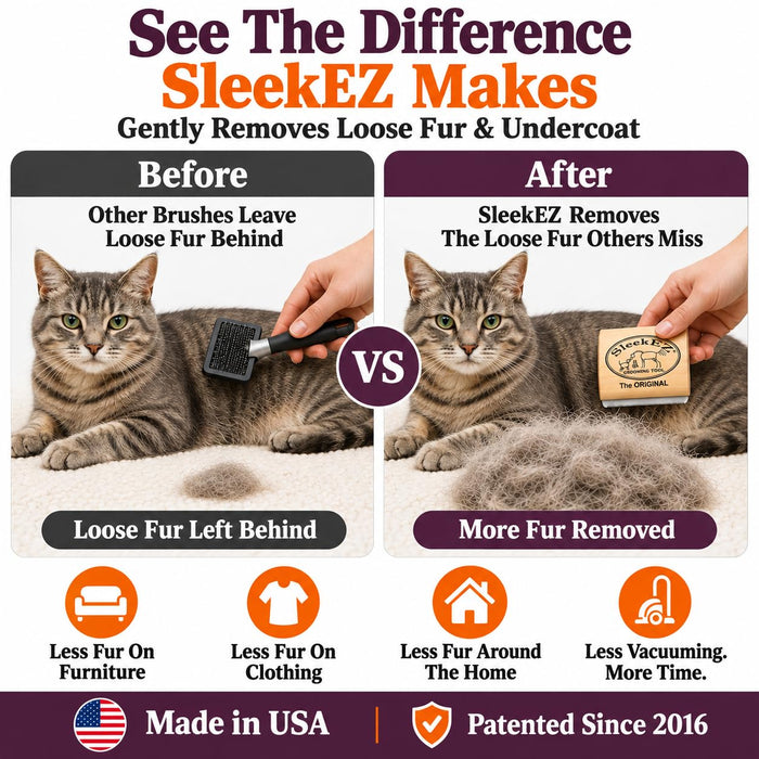 Cat Brush for Shedding - Deshedding Brush for Cats - Patented Grooming Tool for Removing Loose Fur, Undercoat & Hair - Made in USA - Works on Short, Medium & Long Coats