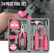 24Pcs Pink Home Repair Tool Kit for Women - Compact Mini Starter Hardware Set with Hammer, Pliers, Screwdrivers - Portab