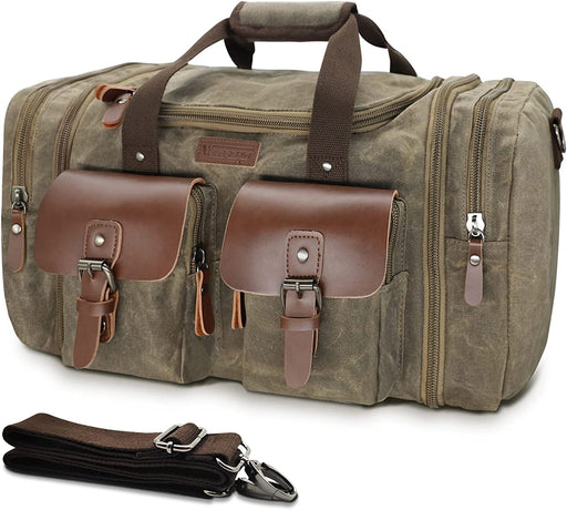Waxed Canvas Duffle Bag - 50L Weekender Overnight Travel Bag