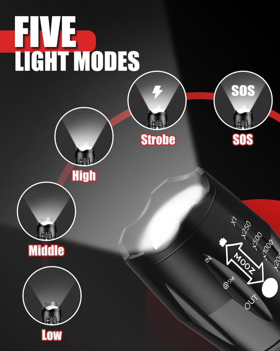 LED Flashlight 2 Pack, Bright Tactical Torch High Lumens 5 Modes, Waterproof Zoomable Flash Light for Outdoor, Birthday 