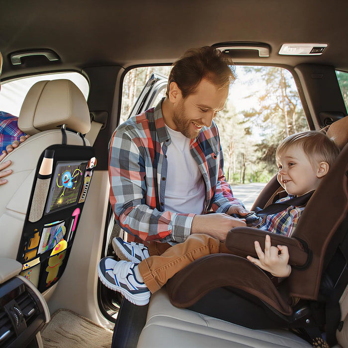Backseat Car Organizer Mats Back Seat Organizers and Storage Bag with Touch Screen Tablet Holder for Kids Toddlers Car Seats, Travel Accessories, Road Trip Essentials Kids