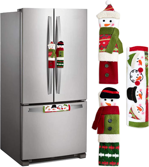 3 Piece Set Christmas Snowman Refrigerator Door Handle Covers Appliance Handle Covers Christmas Decorations Fits Standar