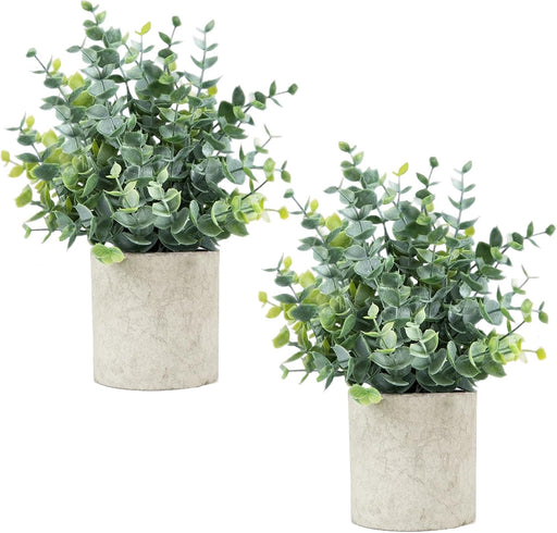 2 Pcs Small Fake Plants Eucalyptus, Artificial Plants Indoor for Shelf, Potted Eucalyptus Plants for Home/Bathroom/Potte